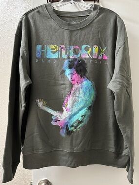 Olive Green Graphic Crewneck Sweater - Band Print